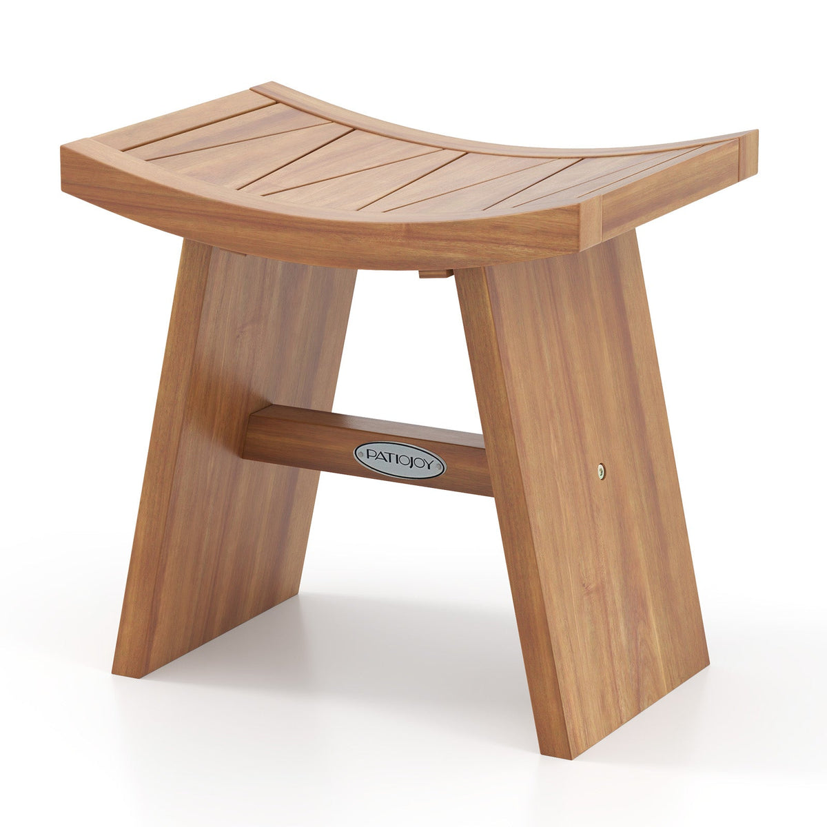 18 Inch Teak Wood Shower Bench with Curved Seat for Bathroom