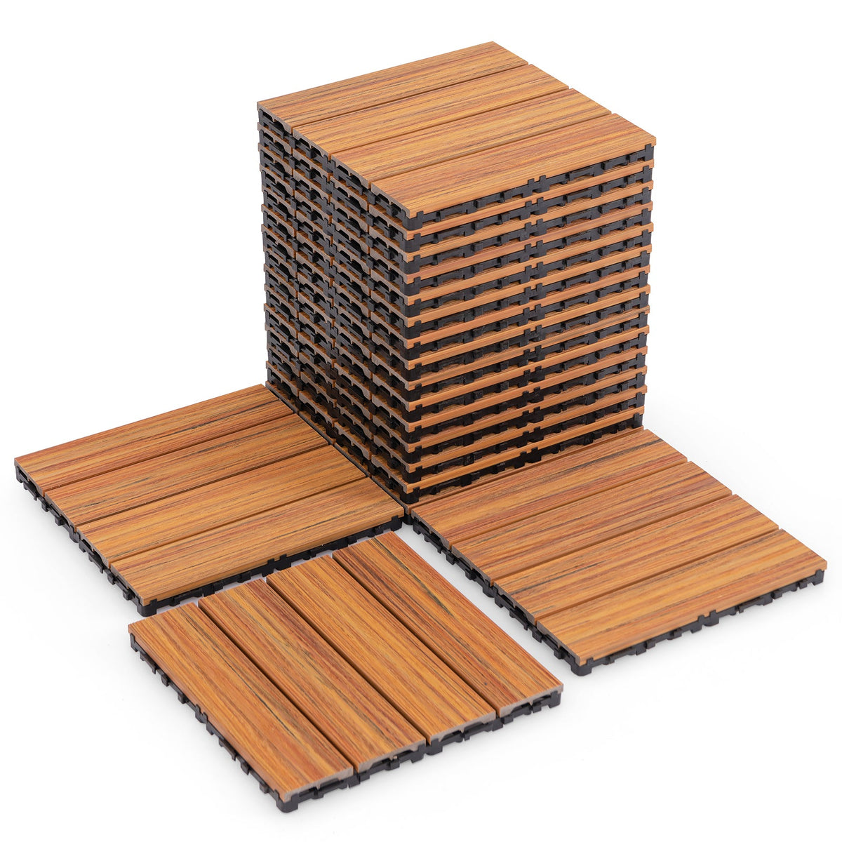18 Pieces 12 x 12 Inch Interlocking Deck Tiles for 1.7„é° Total Splicing Area-Brown