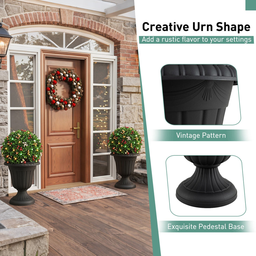 18-Inch Tall Urn Planters Set of 2 with Pedestal Base