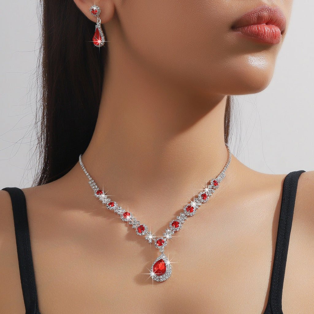 Bridal Jewelry Womens Set Cross-border European And American Crystal Water Drop