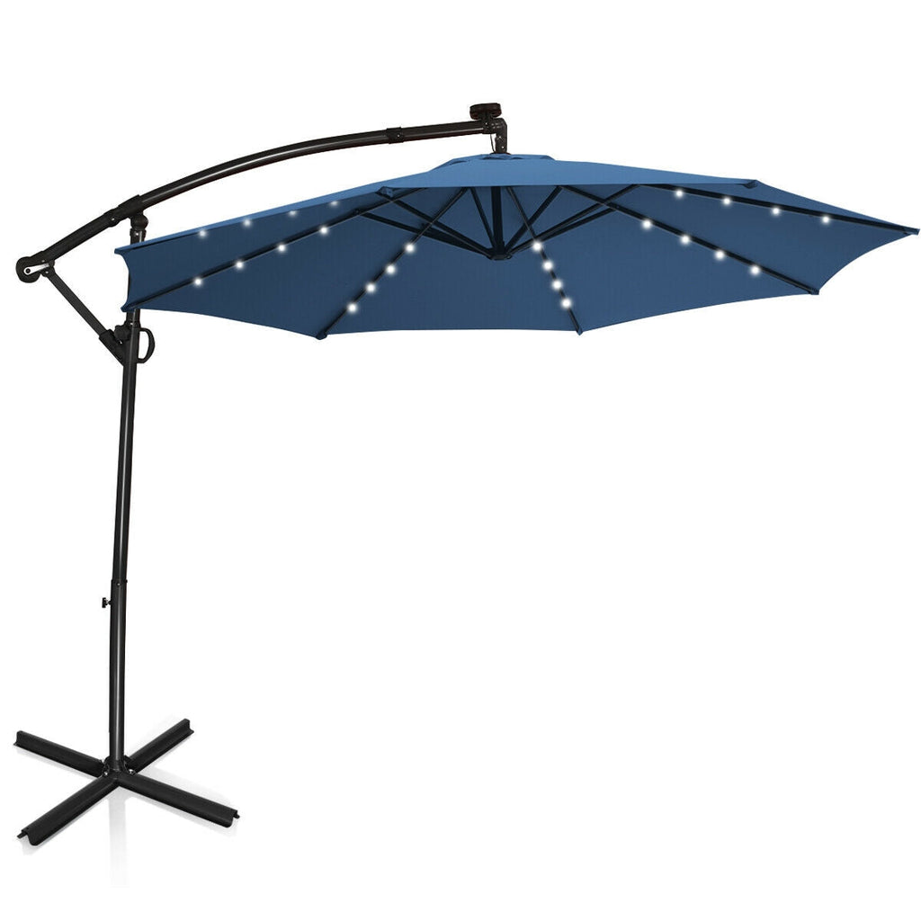 10 Feet 360° Rotation Solar Powered LED Patio Offset Umbrella without Weight Base-Gray