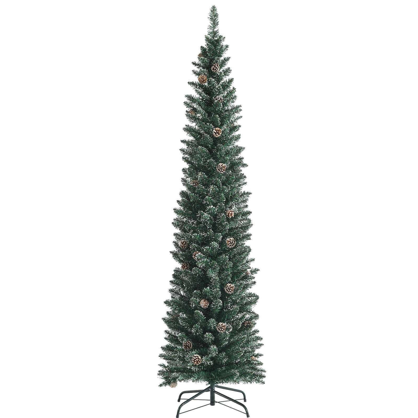 Snowy Artificial Pencil Christmas Tree with Pine Cones