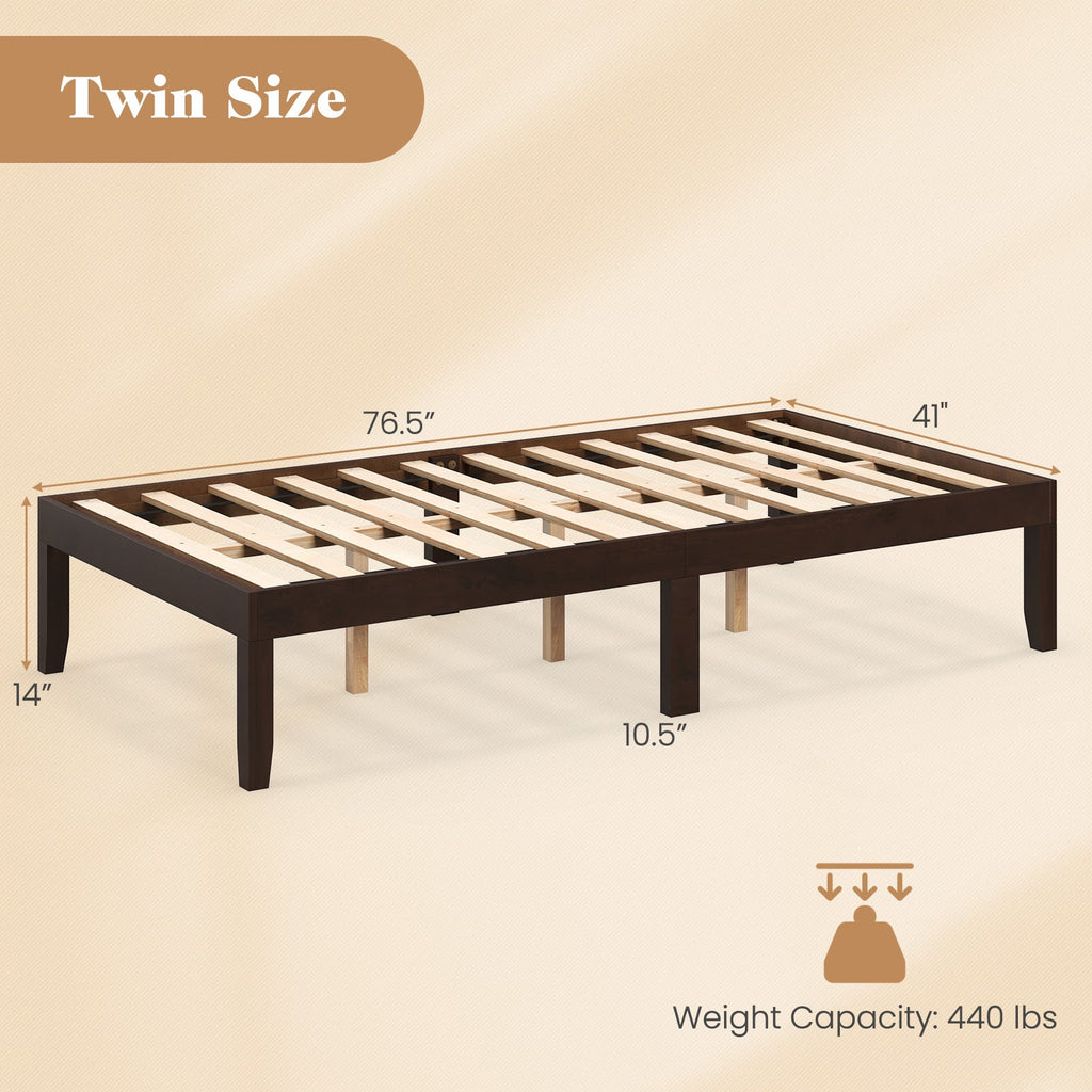 14 Inch Twin Wood Platform Bed Frame with Wooden Slats Support