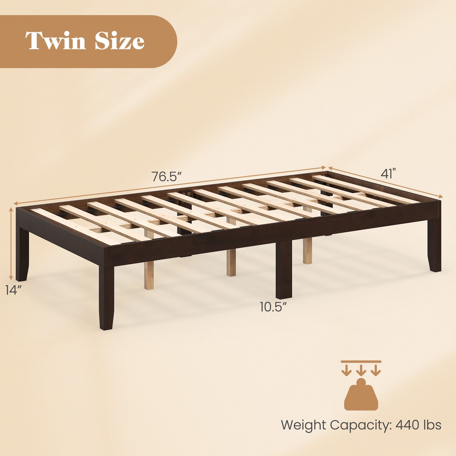 14 Inch Twin Wood Platform Bed Frame with Wooden Slats Support