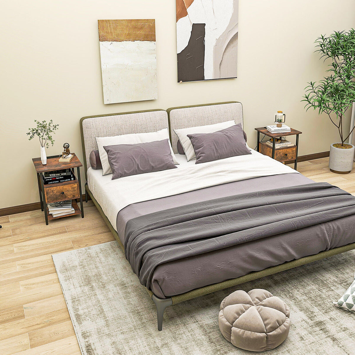 1/2 Pieces 3-Tier Nightstand with Charging Station and Drawer