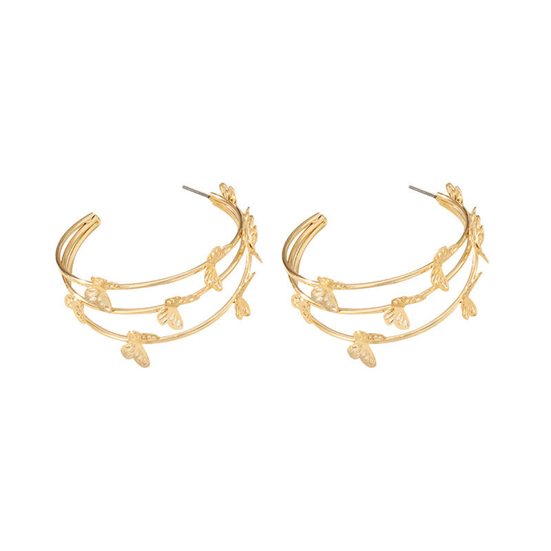 Fashion Sweet Double Layer Butterfly Stud Earrings & Hoop Earrings, Hollow Out Unique Design Women Earrings, High-End Temperament Stud Ear Jewelry