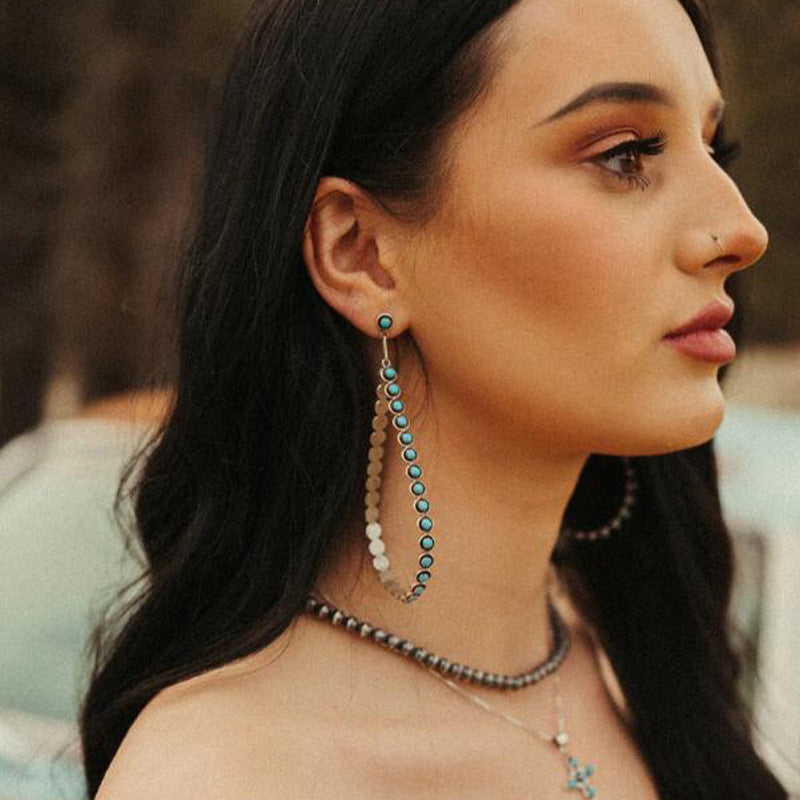 Hollowed-out Large Teardrop Turquoise Earrings Trendy And Unique