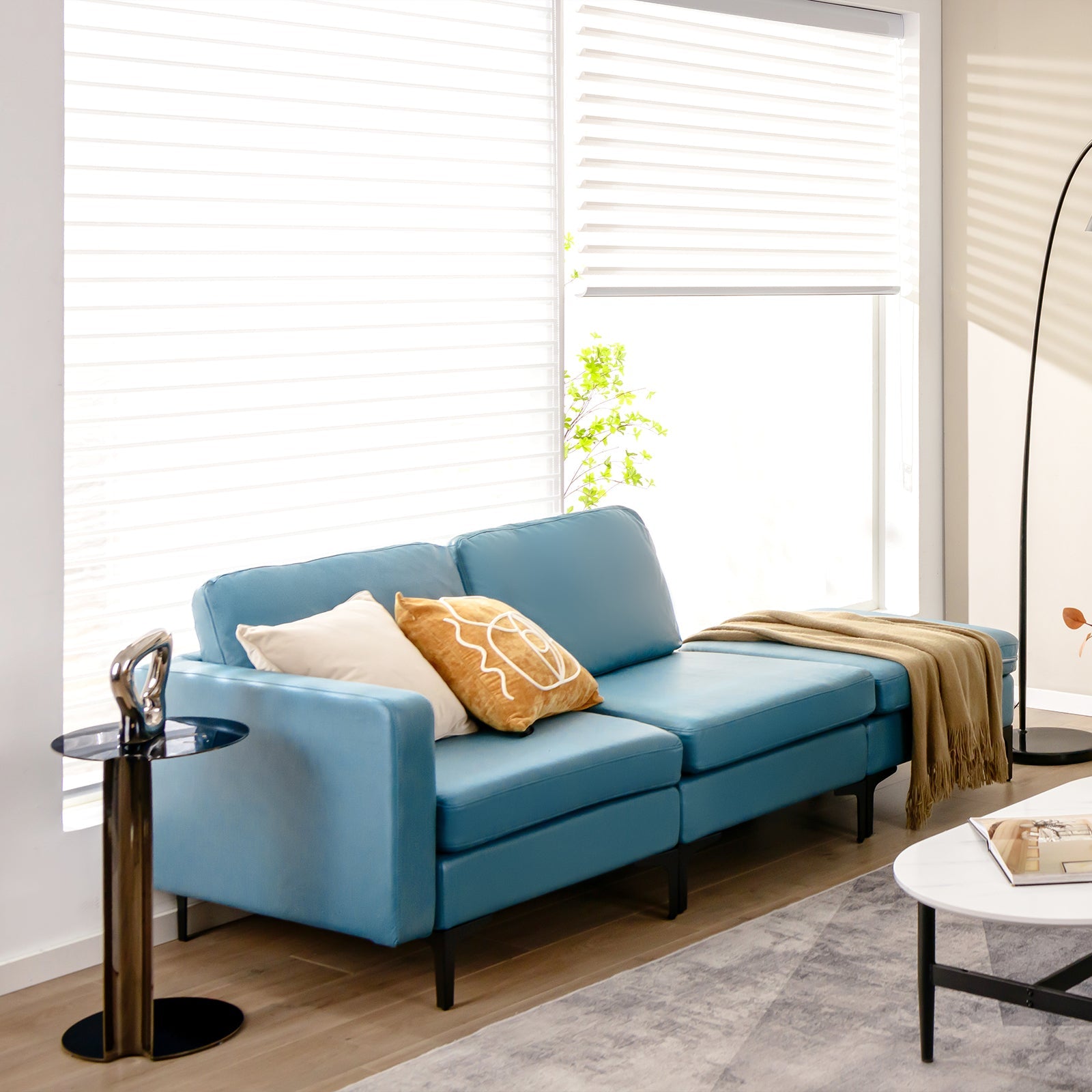 Modular L-shaped Sectional Sofa with Reversible Ottoman and 2 USB Ports