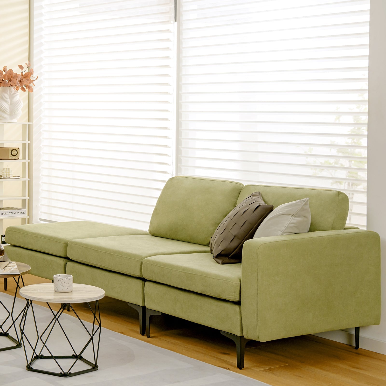Modular L-shaped Sectional Sofa with Reversible Ottoman and 2 USB Ports