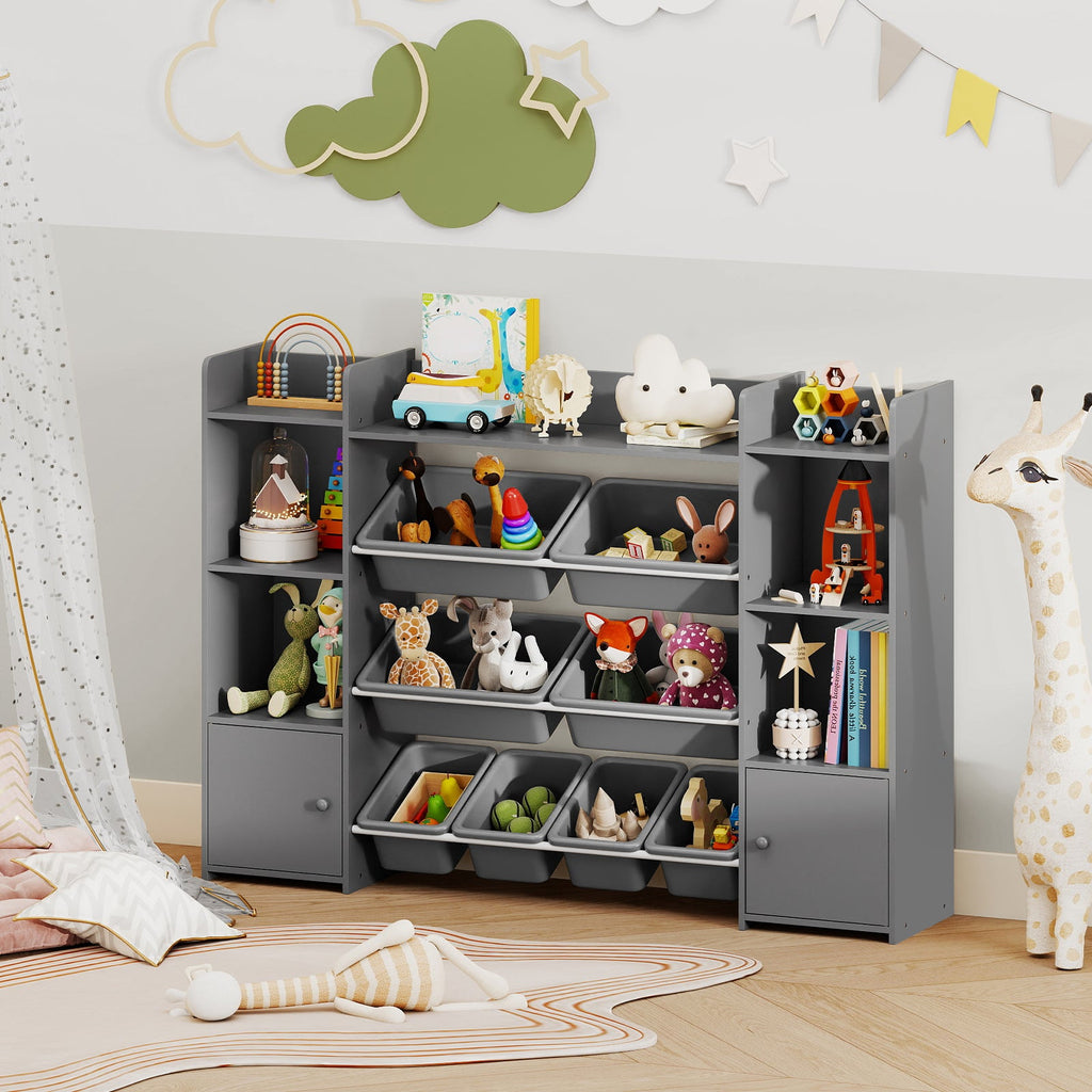 56 inch Large Toy Storage Organizer with 8 Removable Bins and Bookshelf