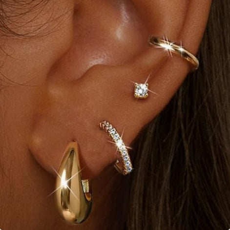 18K Solid Gold Copper Earrings With Zirconia Setting