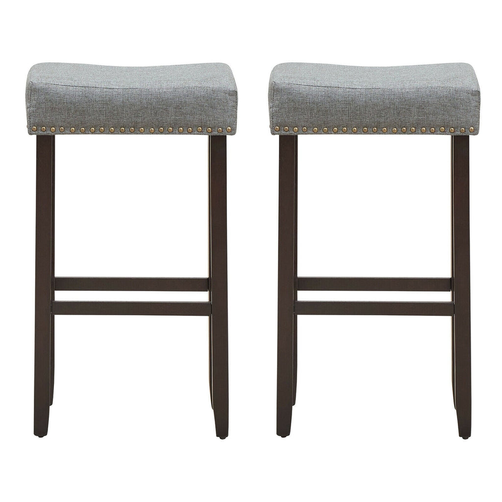 Set of 2 Nailhead Saddle Bar Stools 29 Inch Height