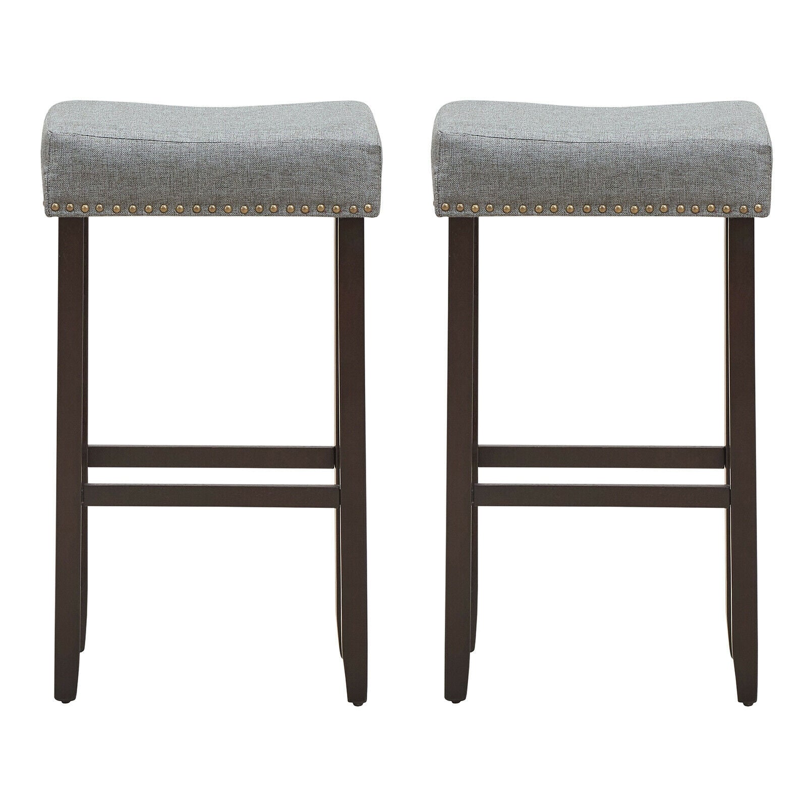 Set of 2 Nailhead Saddle Bar Stools 29 Inch Height