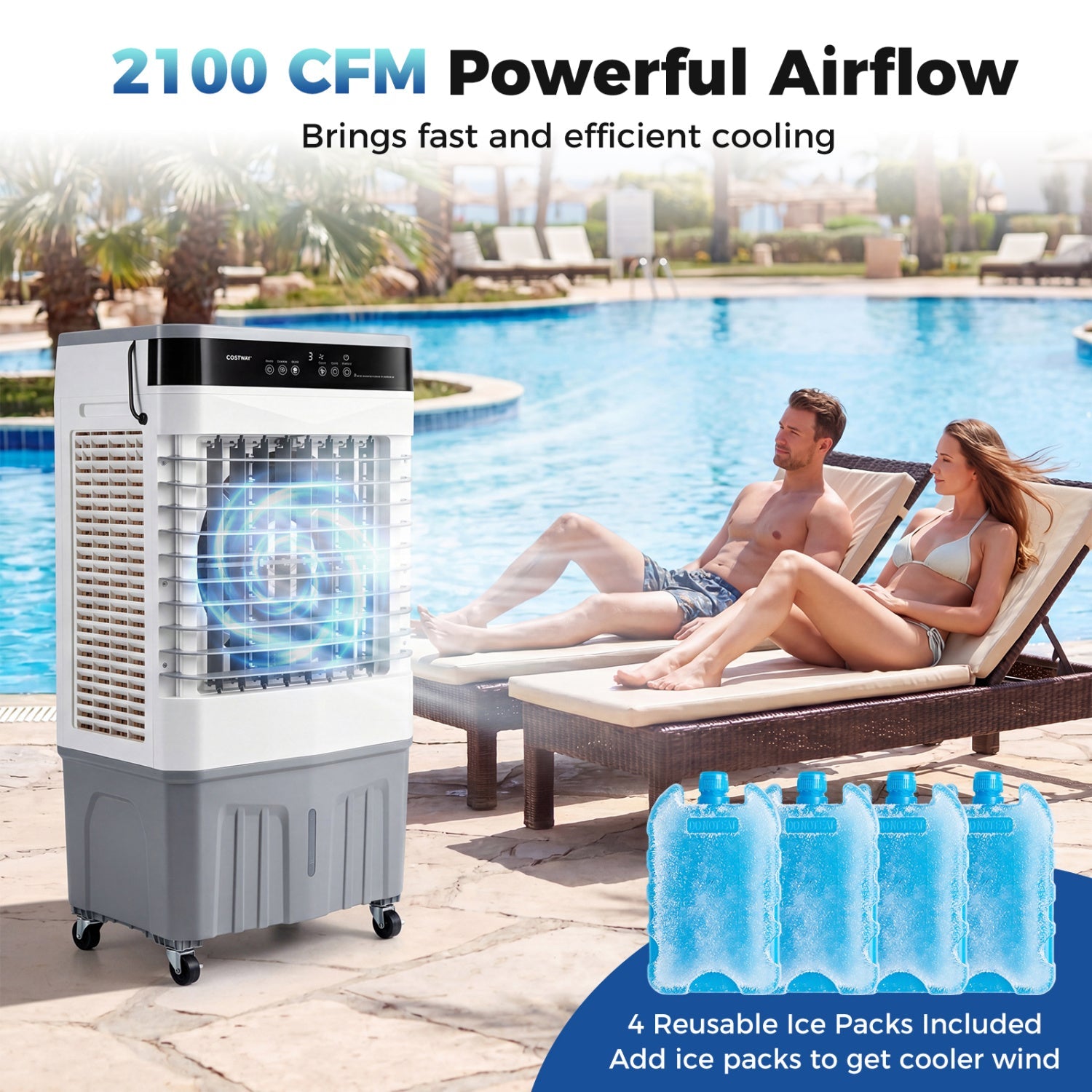 Evaporative Air Cooler 2100 CFM with 5.3 Gal Tank