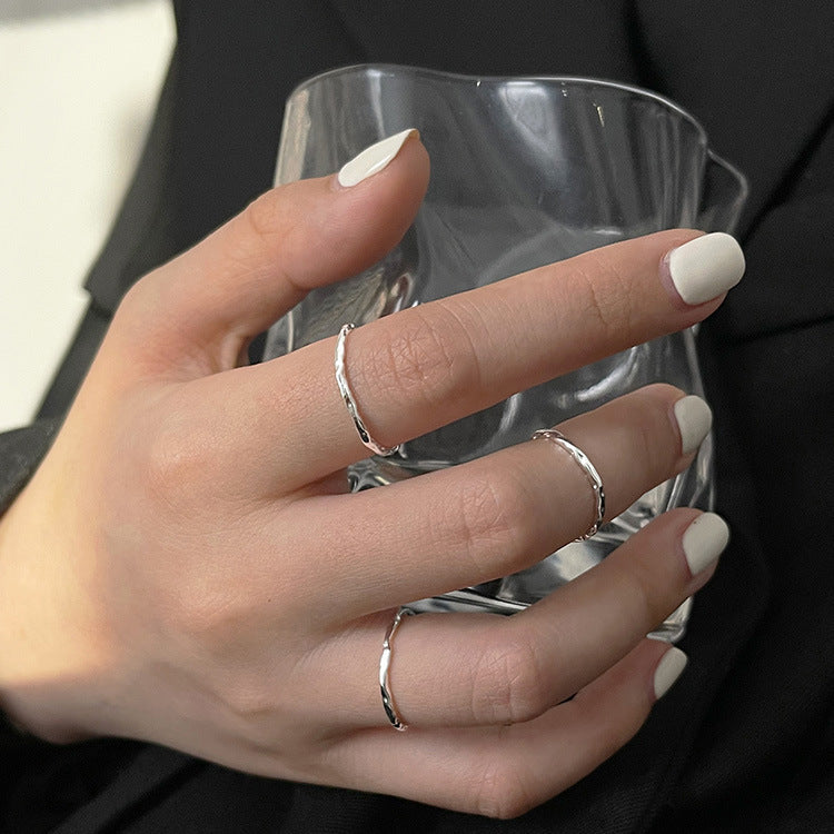 S925 Sterling Silver Minimalist Hammered Thin Ring For Women, Textured Open Plain Band, Personalized Korean INS Style Index Finger Ring