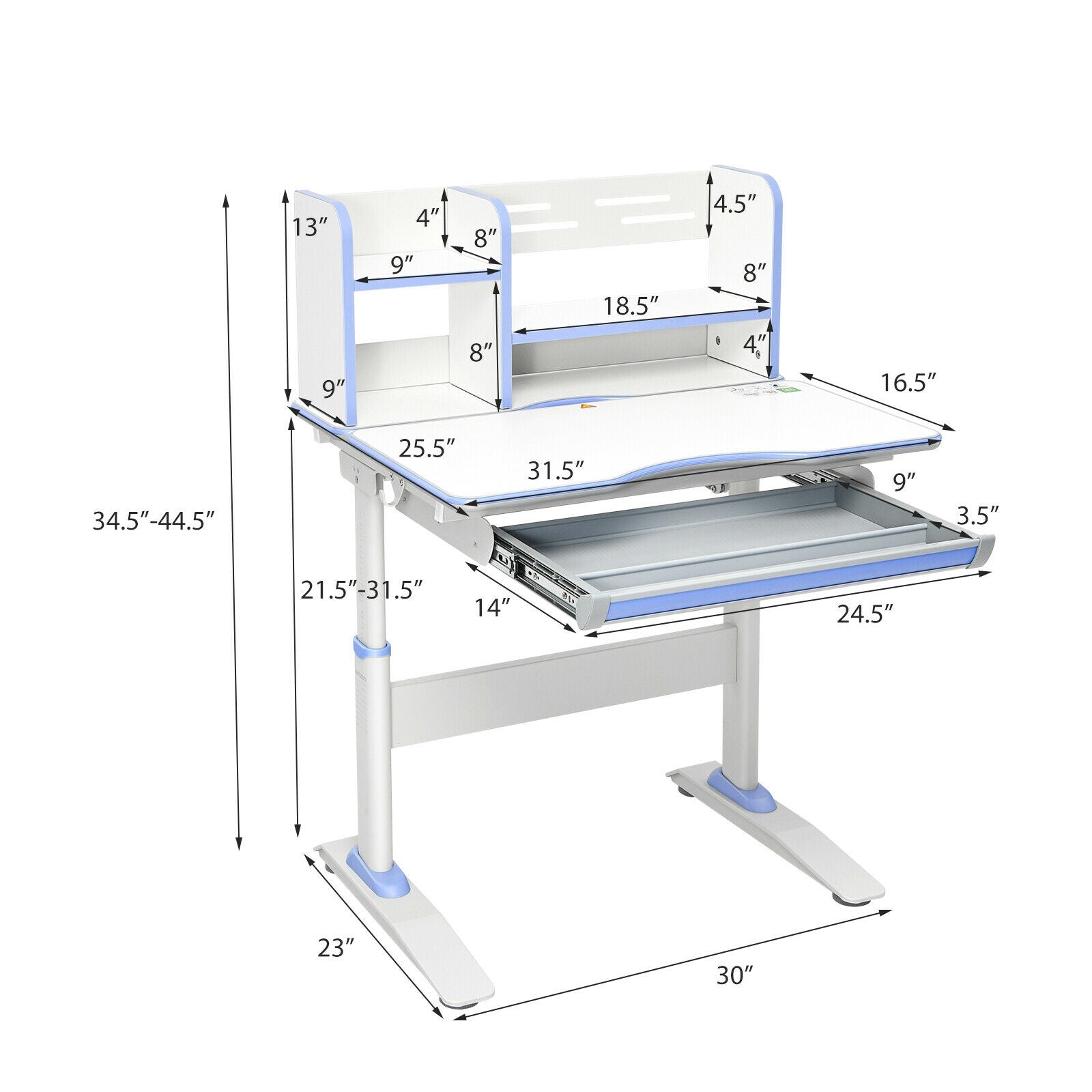 Kids Multifunctional Writing Desk with Tilt Desktop and Book Shelf