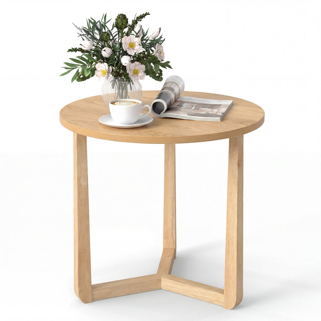 22.5 inch Round Side Table Farmhouse End Table with Sturdy Rubber Wood Legs and Triangular Structure