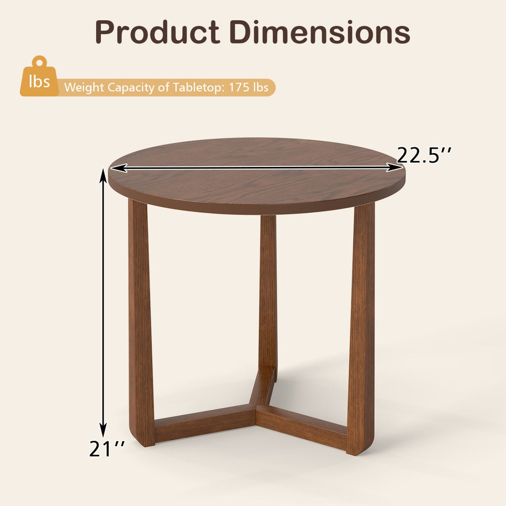 22.5 inch Round Side Table Farmhouse End Table with Sturdy Rubber Wood Legs and Triangular Structure