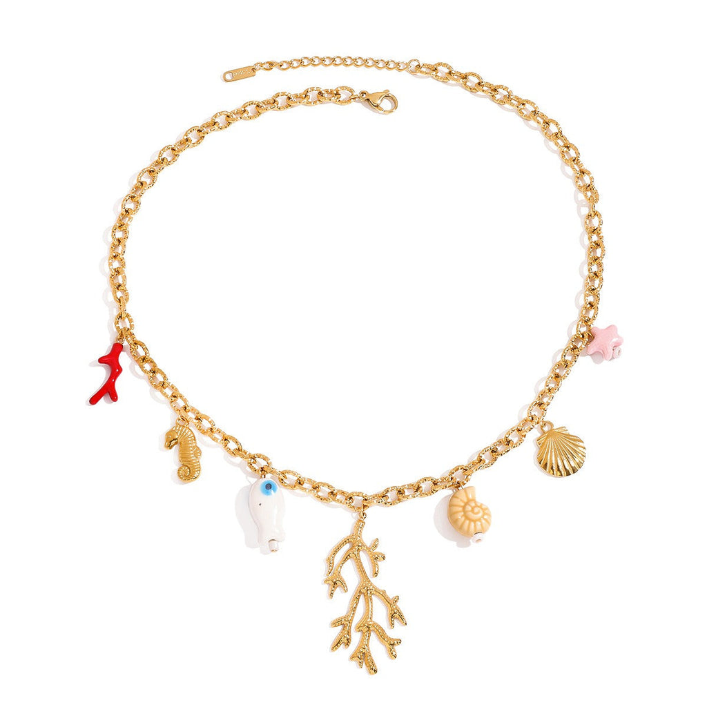 18K Gold Coral Shape Ocean Style Necklace