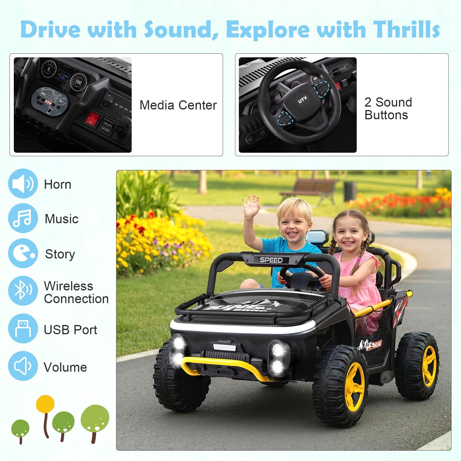 24V Ride on Toy for Kids 2 Seater Ride on Truck Car with Horn Music Story