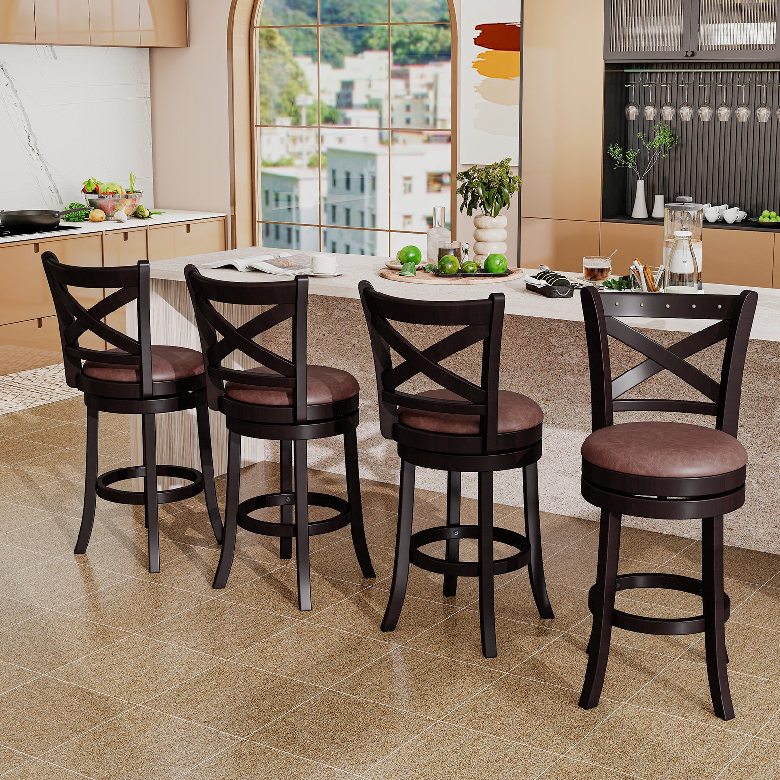26/30 Inch Swivel Bar Stools Set of 2 Bar Chairs with Padded Seat