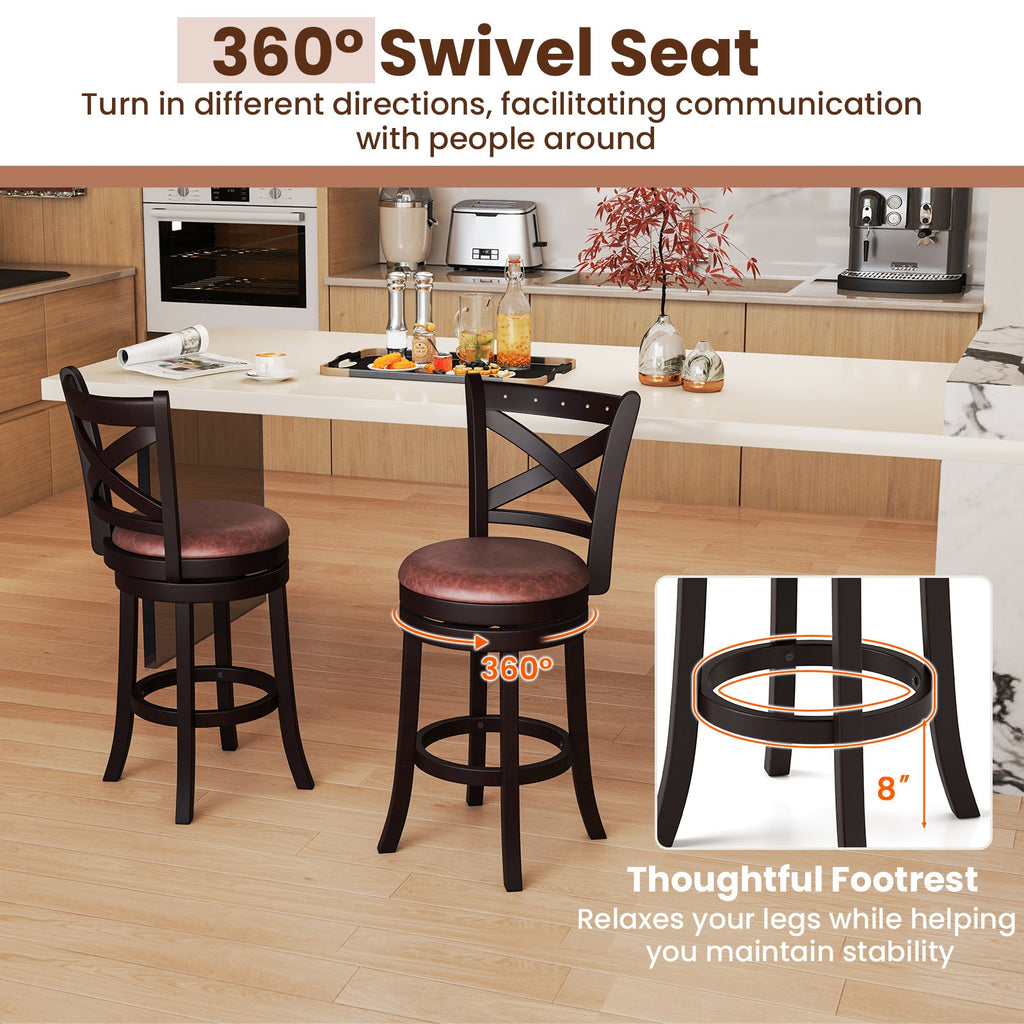 26/30 Inch Swivel Bar Stools Set of 2 Bar Chairs with Padded Seat