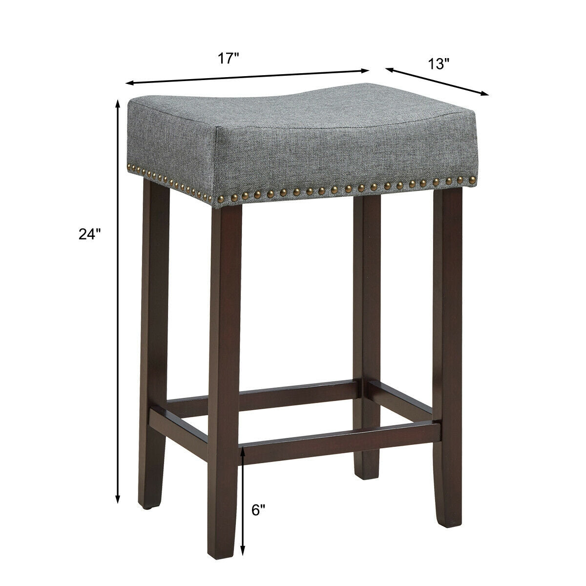 Set of 2 Nailhead Saddle Bar Stools 24 Inch Height