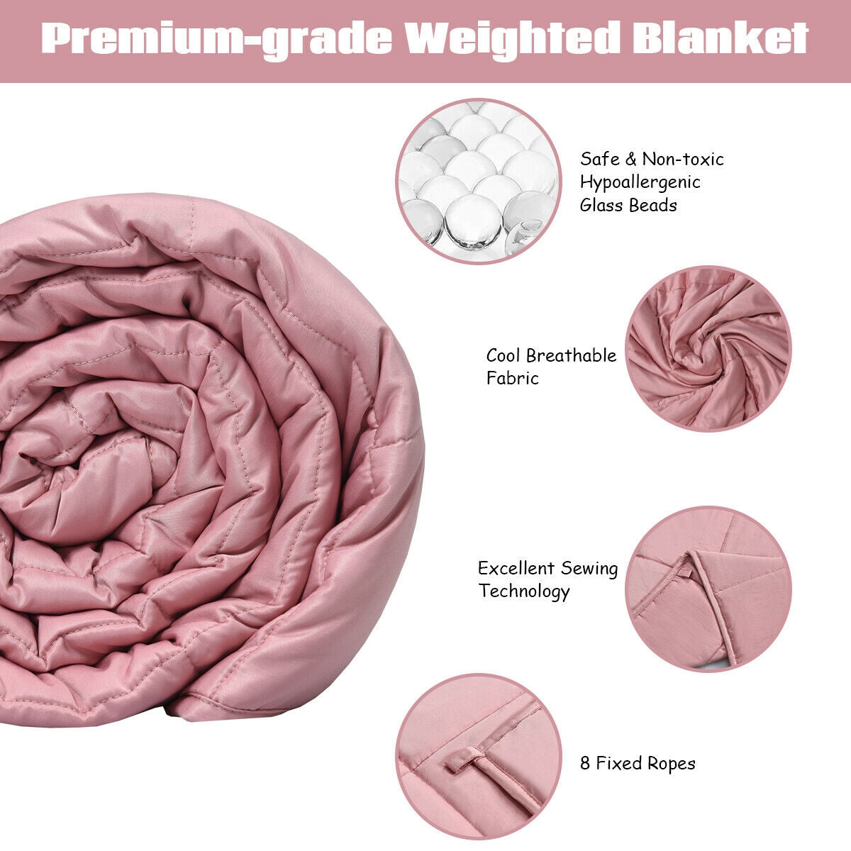60 x80 Inch 15lbs Premium Cooling Heavy Weighted Blanket-Pink