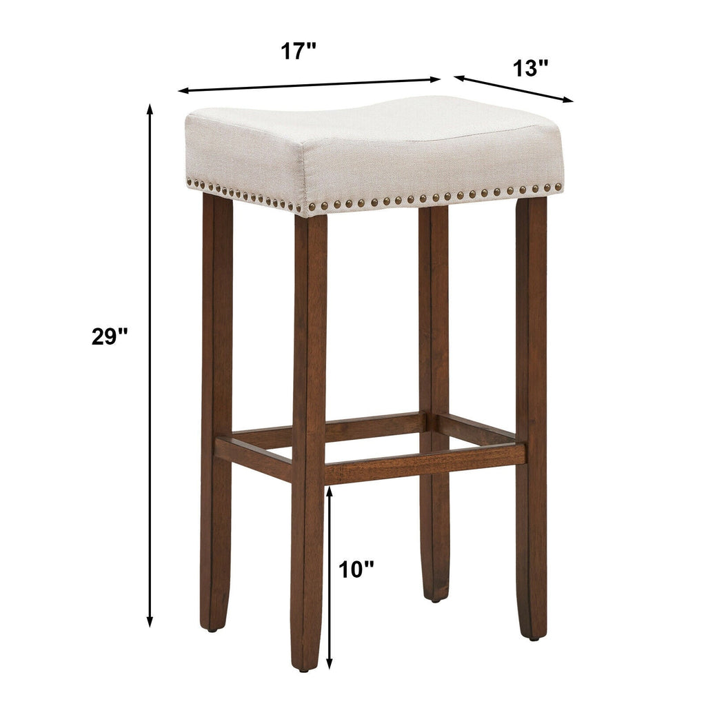 Set of 2 Nailhead Saddle Bar Stools 29 Inch Height