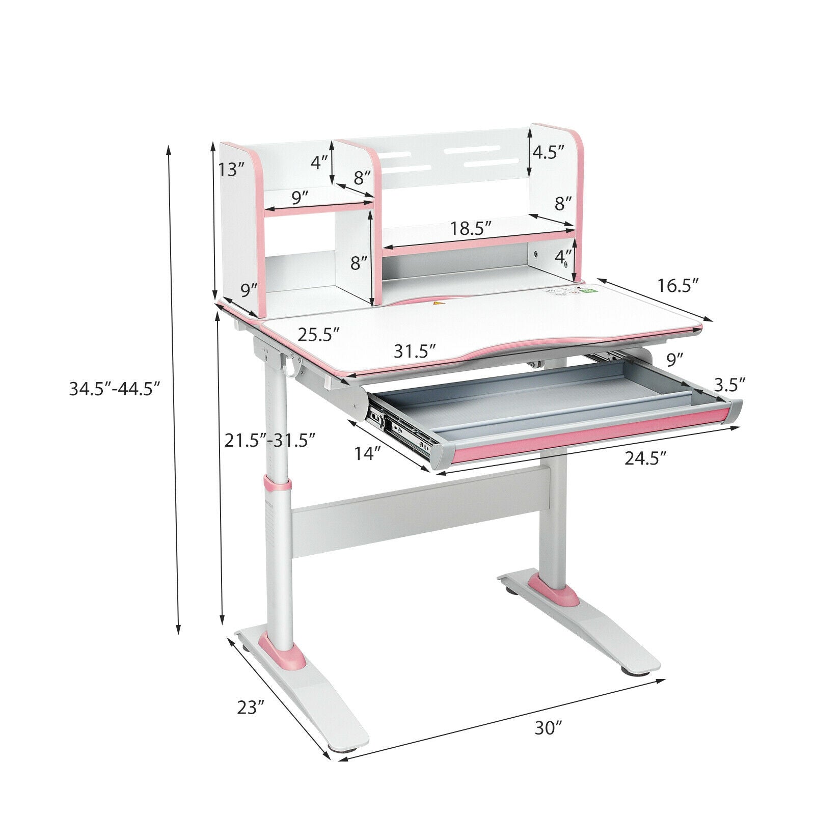 Kids Multifunctional Writing Desk with Tilt Desktop and Book Shelf