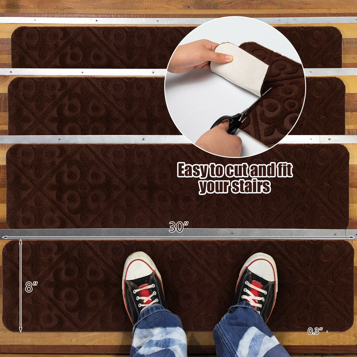 15Pcs Indoor Non-Slip Stair Carpet Mats for Wooden Steps