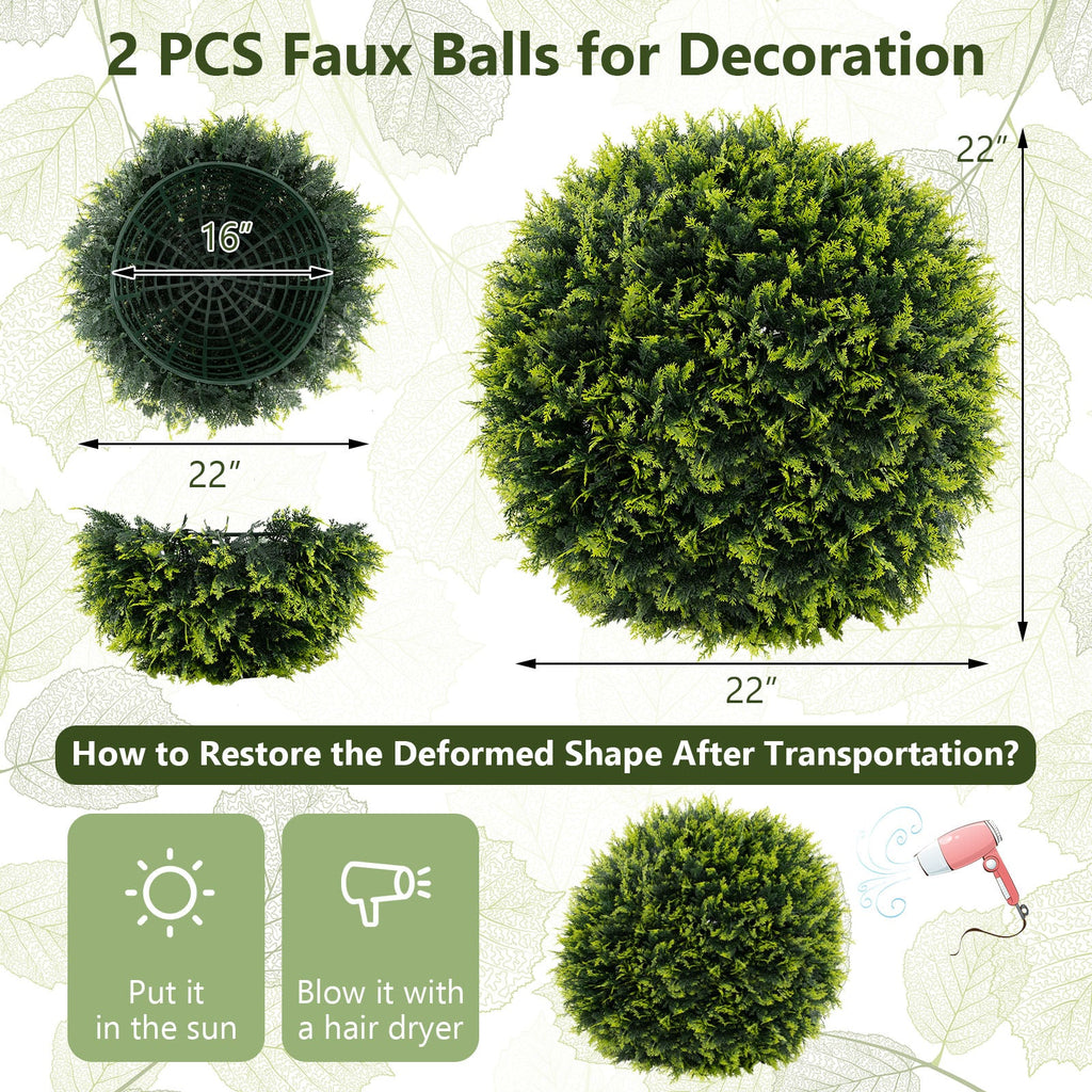 2 Pieces 18/22 Inches Indoor Outdoor Faux Decorative Balls for Patio Garden Front Door Balcony and Backyard
