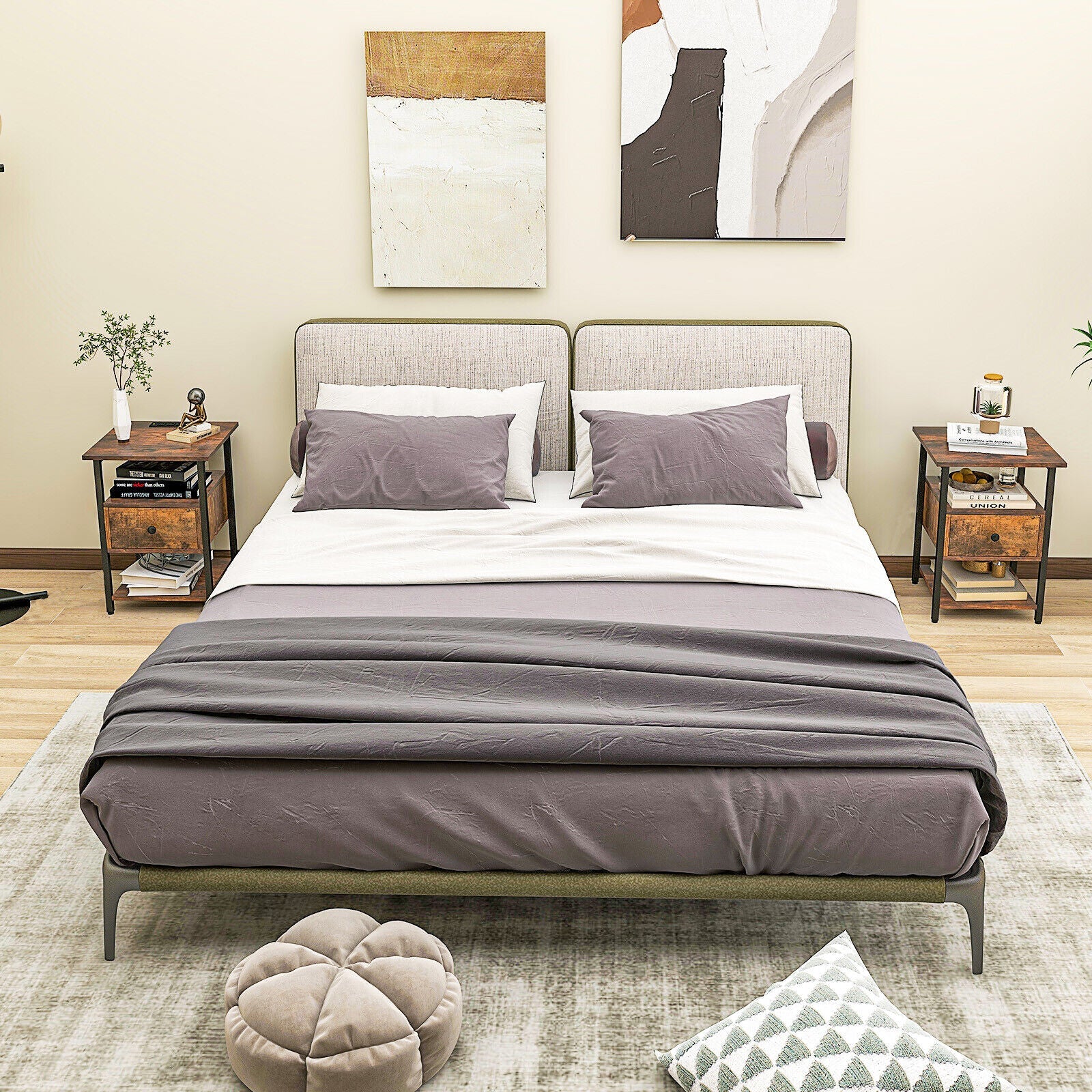 1/2 Pieces 3-Tier Nightstand with Charging Station and Drawer