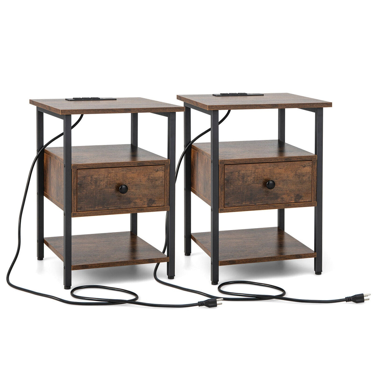 1/2 Pieces 3-Tier Nightstand with Charging Station and Drawer