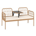 2-Seat PE Rattan Outdoor Loveseat with Built-in Coffee Table and Soft Cushions-White