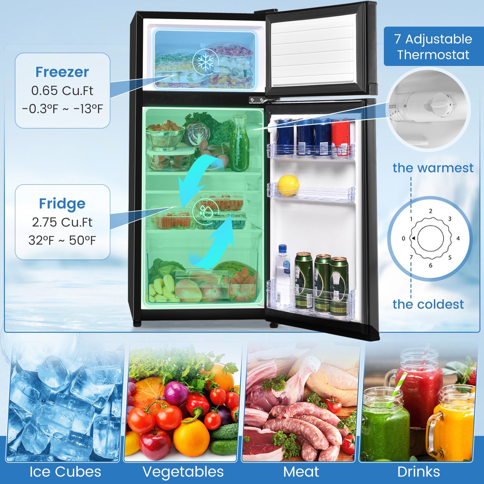 2 Doors Cold-rolled Sheet Compact Refrigerator