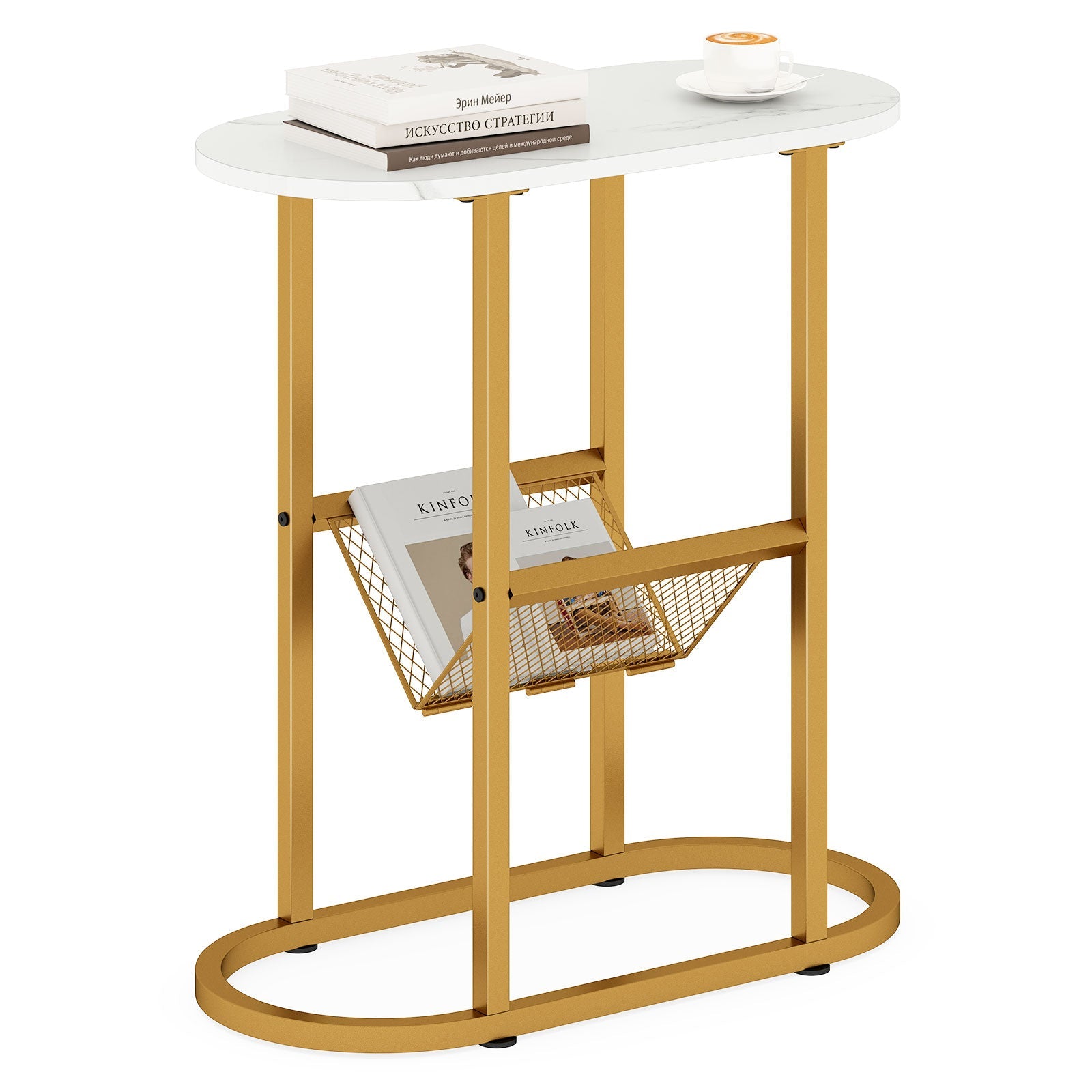 2-tier Oval Narrow Bedside End Table