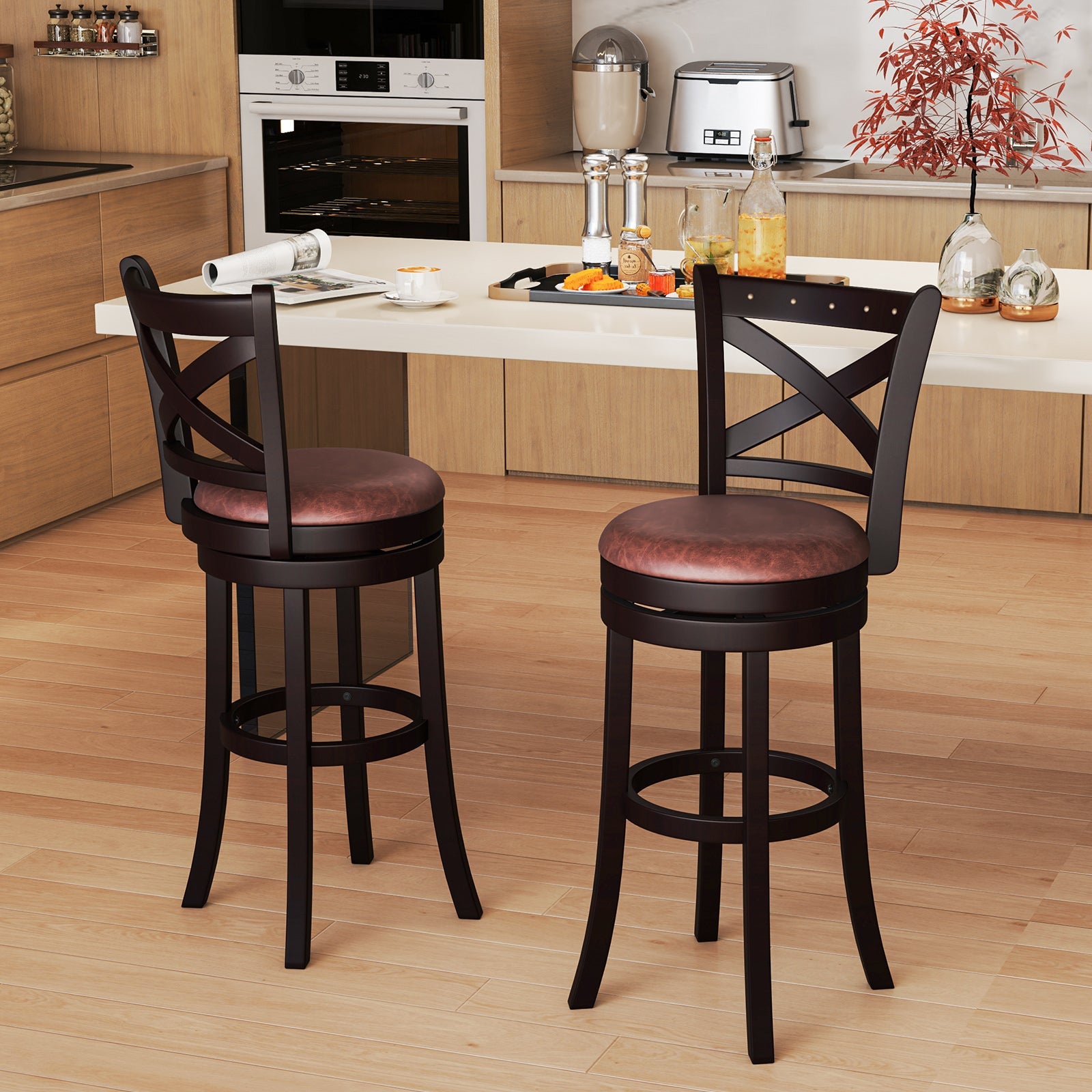 26/30 Inch Swivel Bar Stools Set of 2 Bar Chairs with Padded Seat