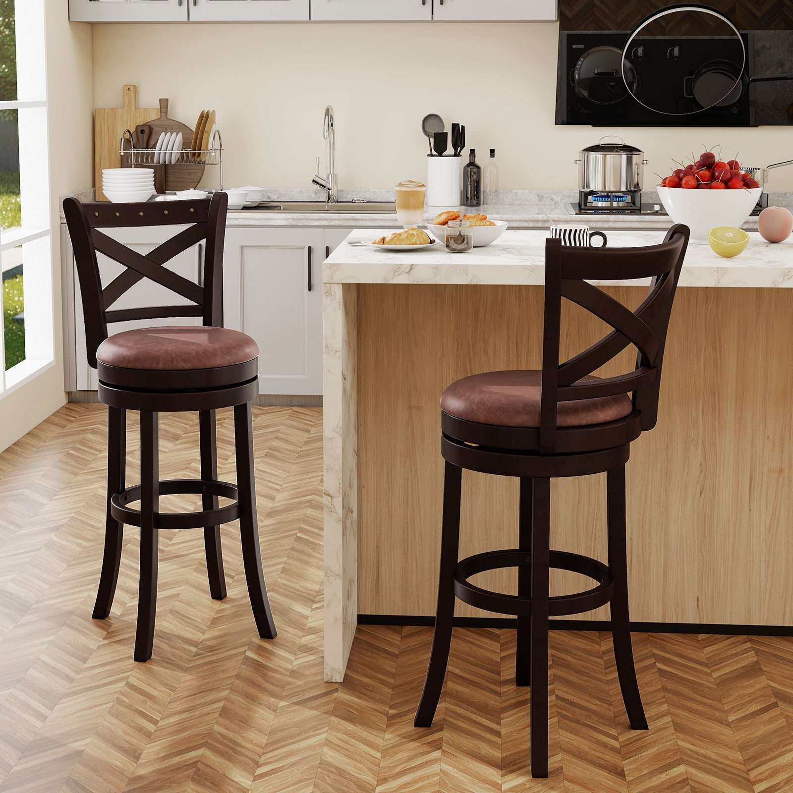 26/30 Inch Swivel Bar Stools Set of 2 Bar Chairs with Padded Seat