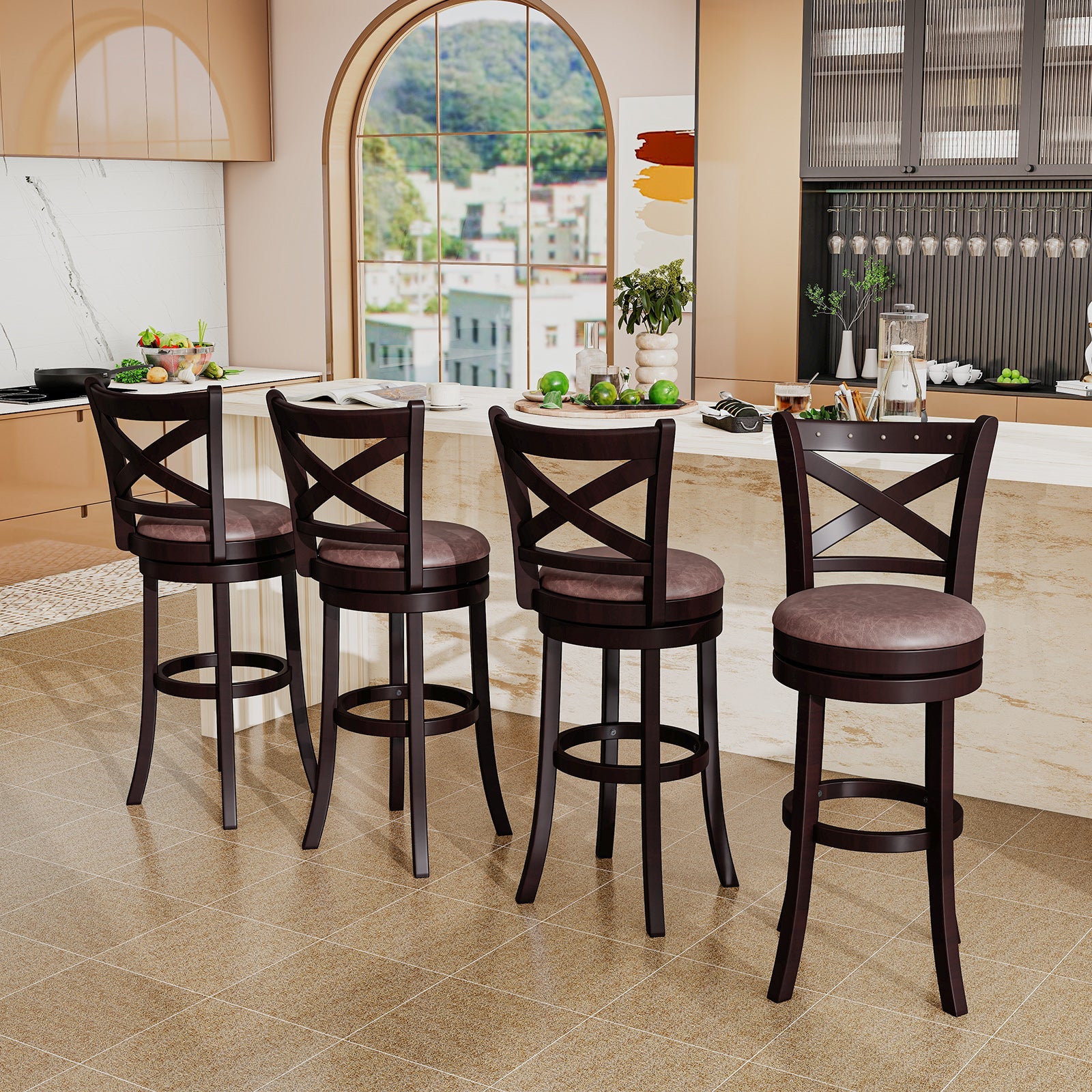 26/30 Inch Swivel Bar Stools Set of 2 Bar Chairs with Padded Seat