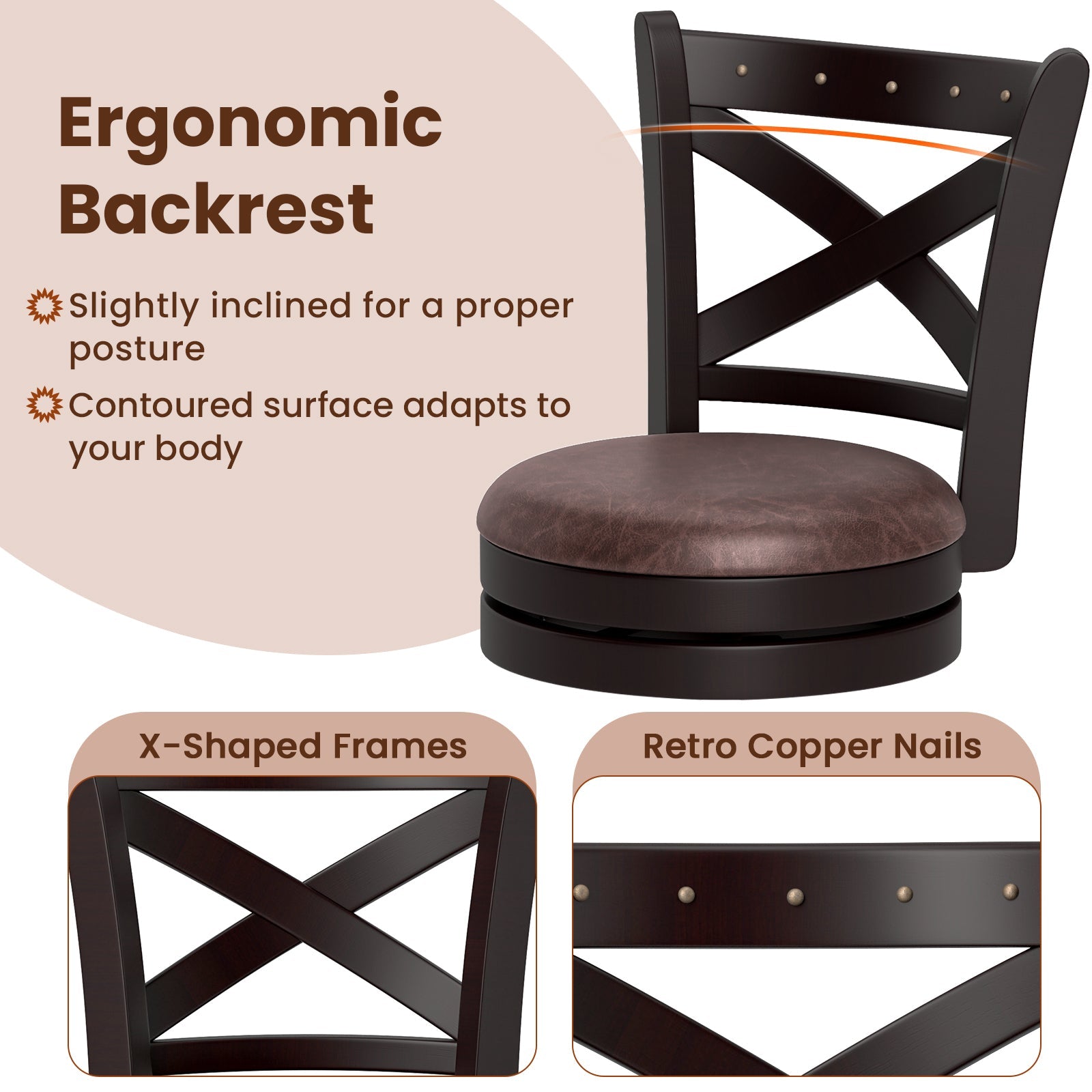 26/30 Inch Swivel Bar Stools Set of 2 Bar Chairs with Padded Seat