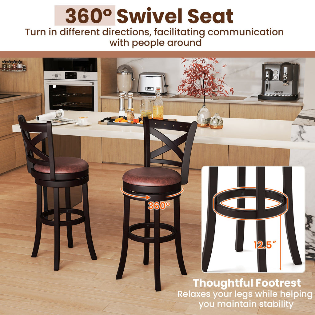 26/30 Inch Swivel Bar Stools Set of 2 Bar Chairs with Padded Seat