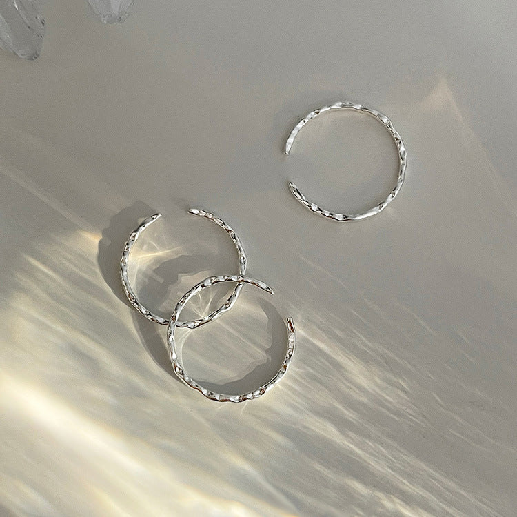 S925 Sterling Silver Minimalist Hammered Thin Ring For Women, Textured Open Plain Band, Personalized Korean INS Style Index Finger Ring