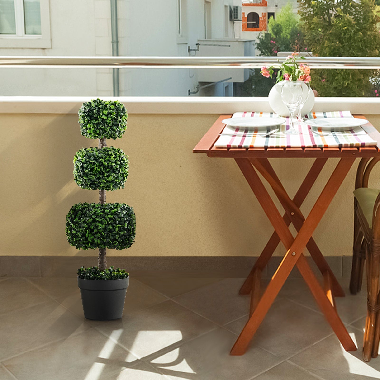 22.5 inch Round Side Table Farmhouse End Table with Sturdy Rubber Wood Legs and Triangular Structure