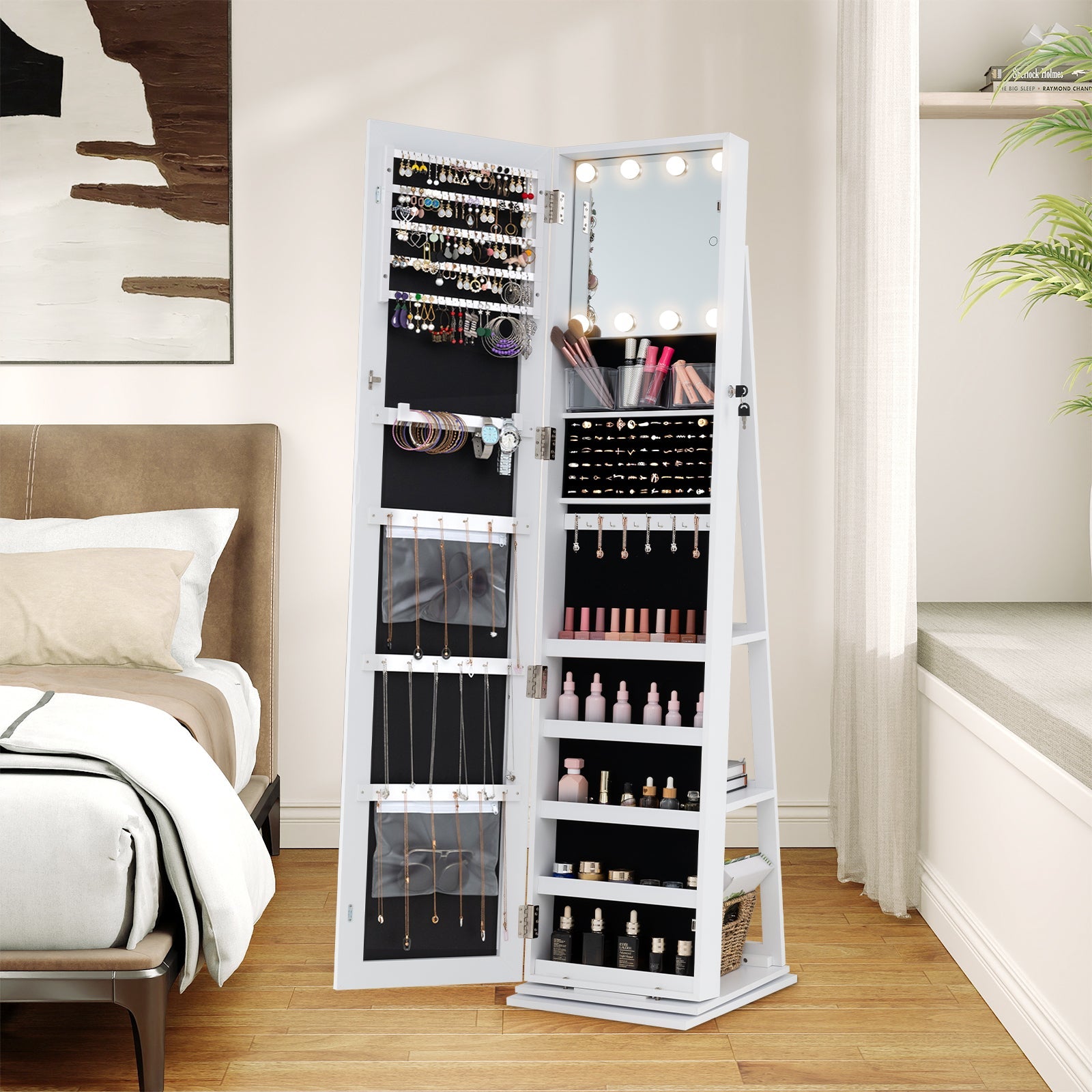360¬∞ Swivel Jewelry Cabinet with Full Length Mirror