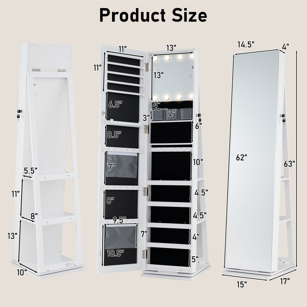 360¬∞ Swivel Jewelry Cabinet with Full Length Mirror