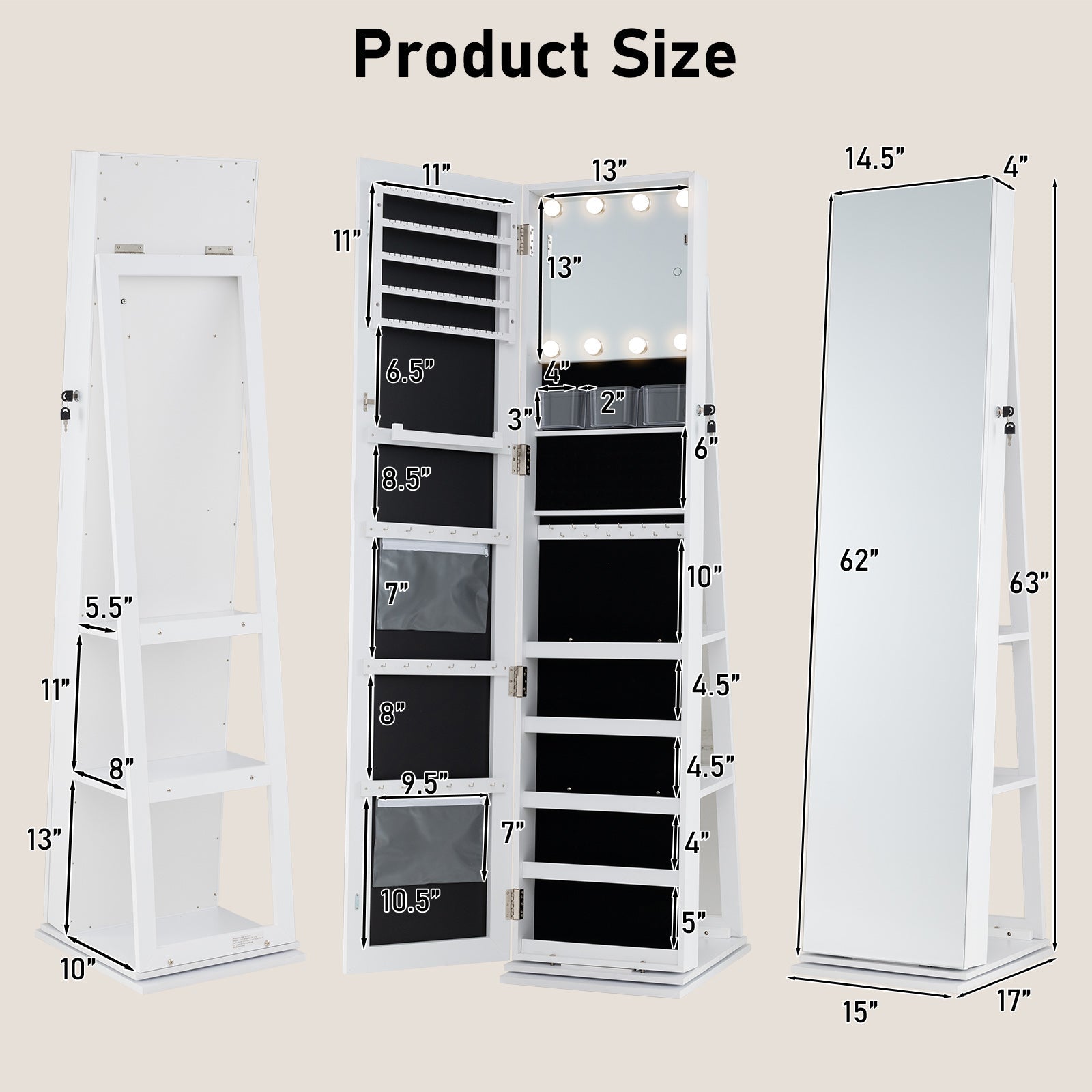 360¬∞ Swivel Jewelry Cabinet with Full Length Mirror