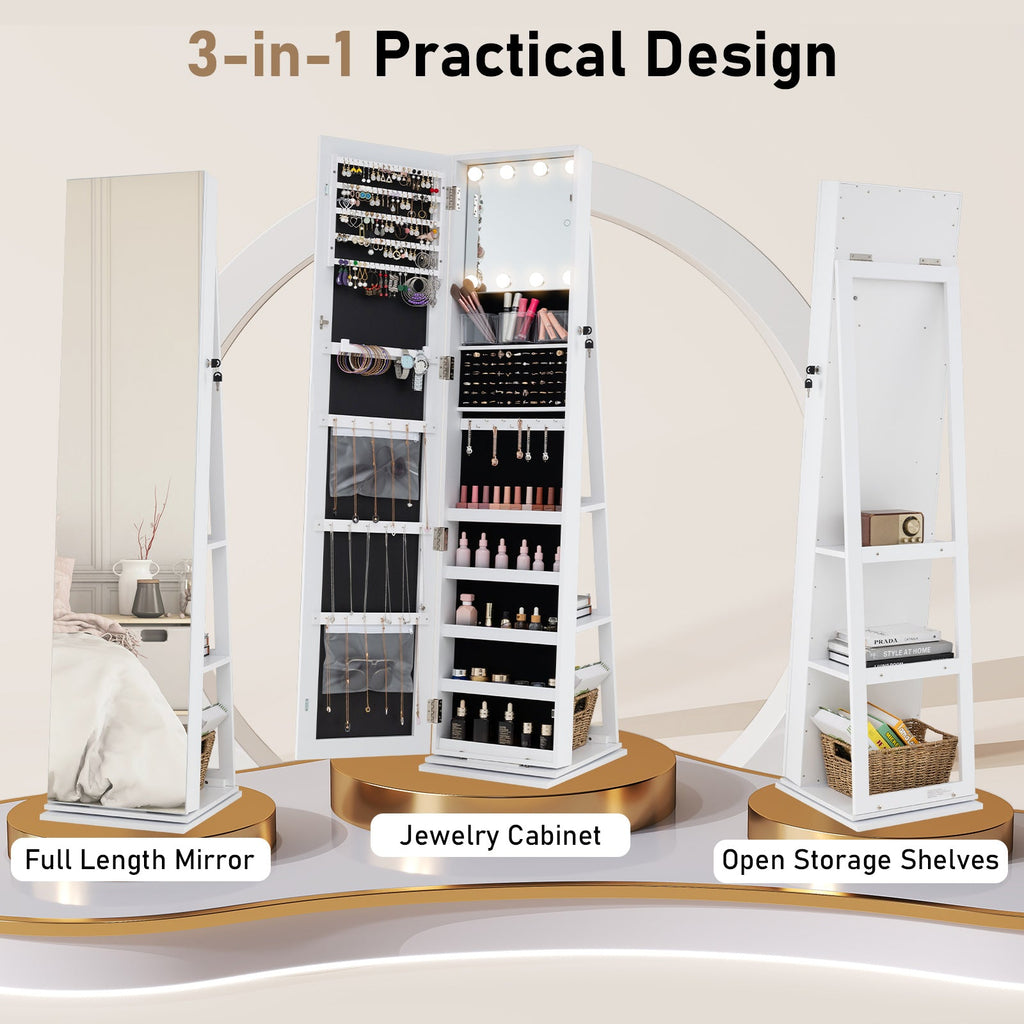 360¬∞ Swivel Jewelry Cabinet with Full Length Mirror