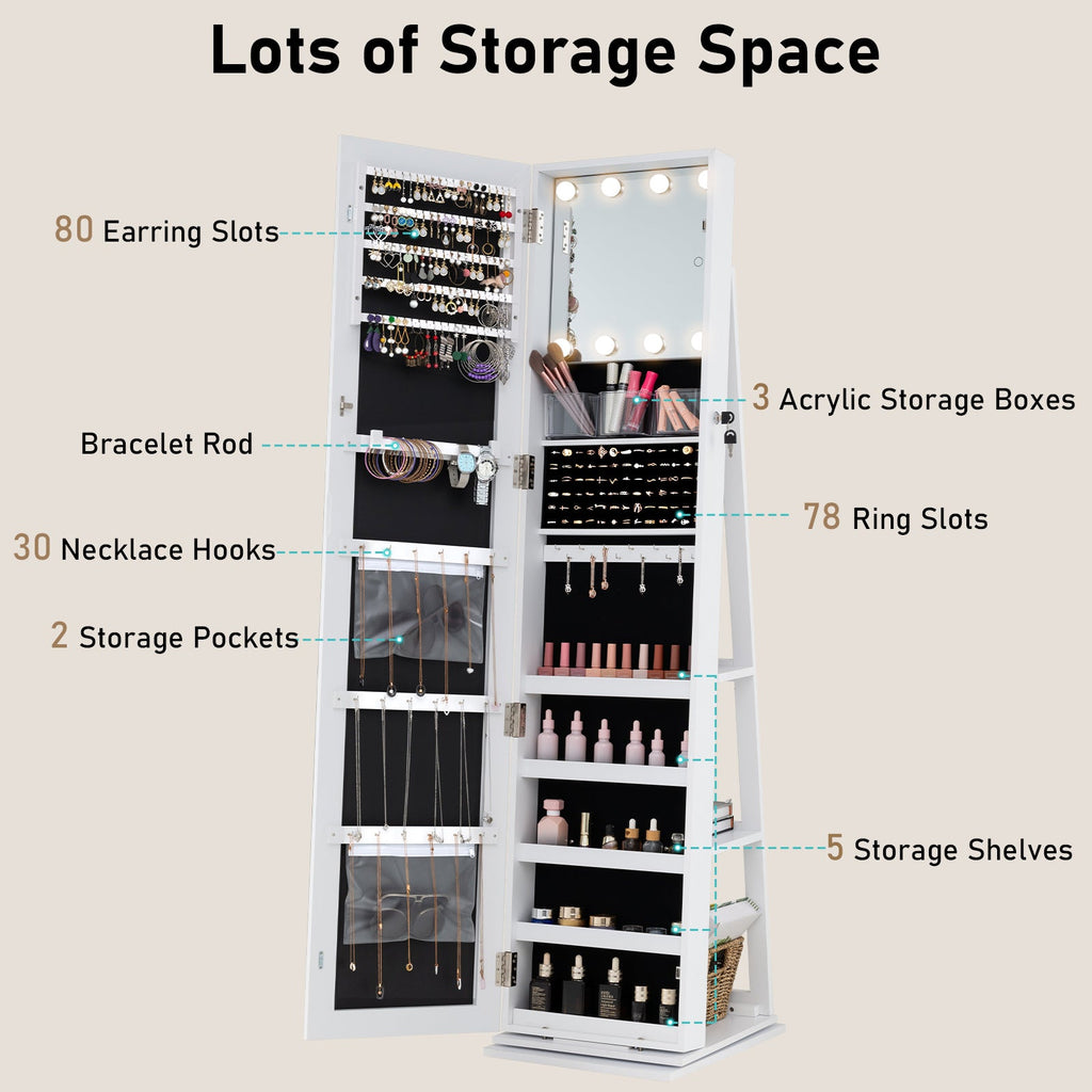 360¬∞ Swivel Jewelry Cabinet with Full Length Mirror