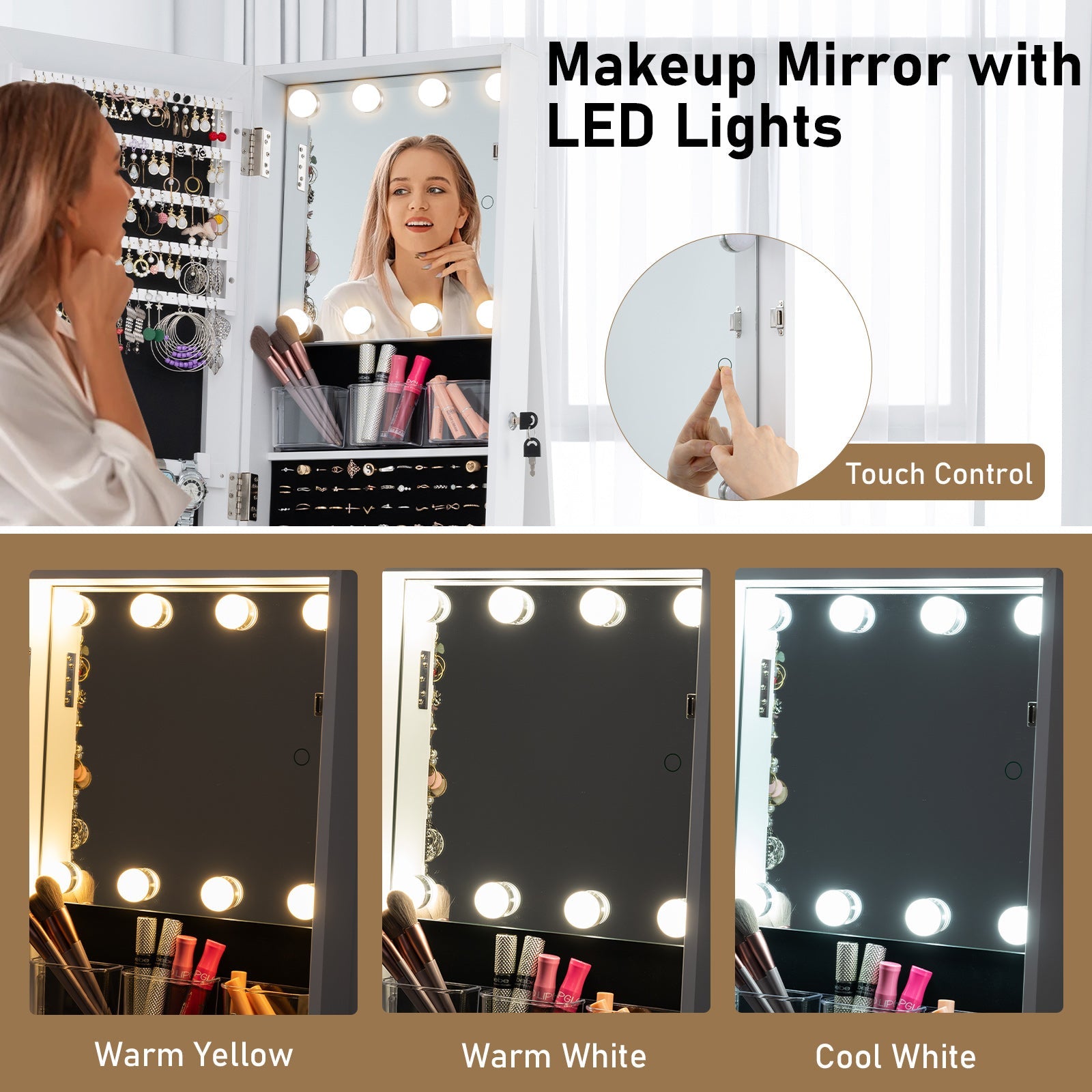 360¬∞ Swivel Jewelry Cabinet with Full Length Mirror